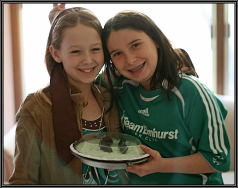 Julia and Alexis ... March 16, 2008 ... with a creme de mint pie ... St Patrick's Day dinner ...