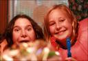 Alexis and Natalie eat dinner ... July 2008 ,,, Camp Nawakwa ...