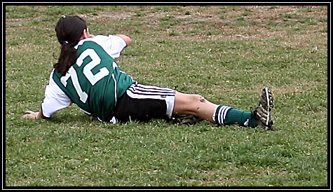 Having a LIE DOWN on the job? Actually ... ouch ... but she got up and played until the end ... Having a LIE DOWN on the job? Actually ... ouch ... but she got up and played until the end ...