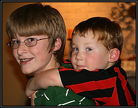 Joey gets a piggie back ride ... Thanksgiving ... 2008 ...